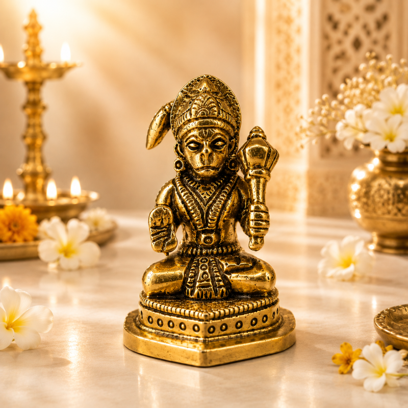 DIVEEK Pure Brass Hanuman Ji Idol | Sitting Murti | Premium Handcrafted Idol for Puja, Temple, Office, and Home Décor | Traditional Murti for Festival, Diwali, and Gifting | Set of 1