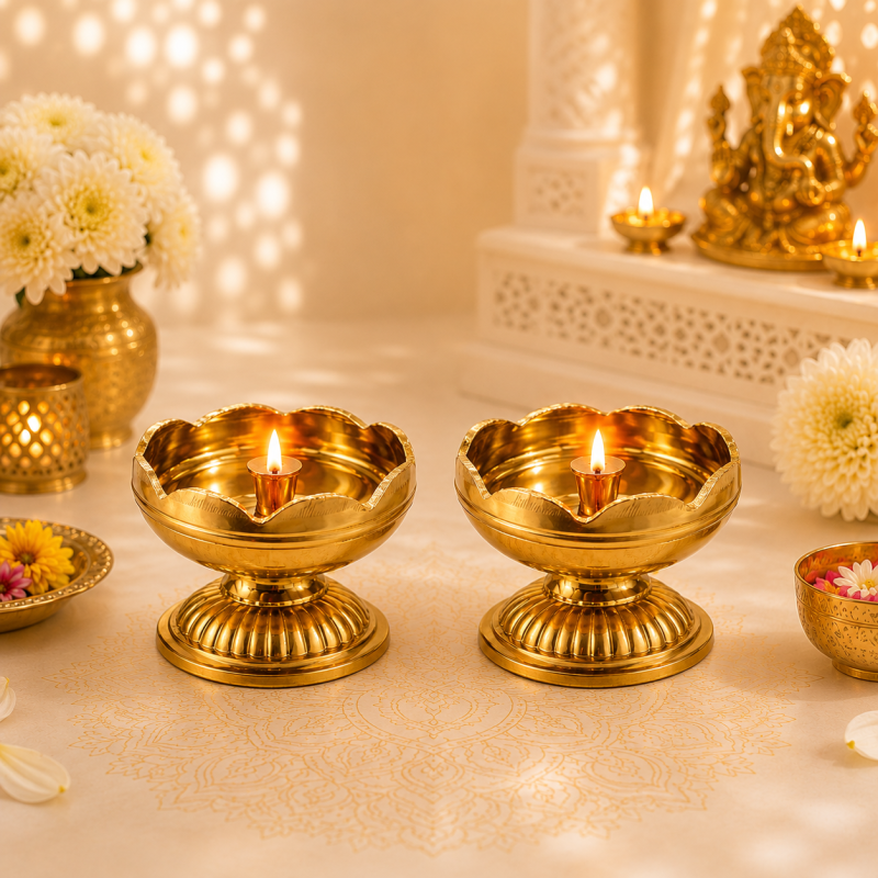 Pure Brass Lotus Akhand Jyoti Diya | Premium Handcrafted Oil Lamp for Puja, Temple, Office, and Home Décor | Traditional Deepam for Festival, Diwali, and Gifting