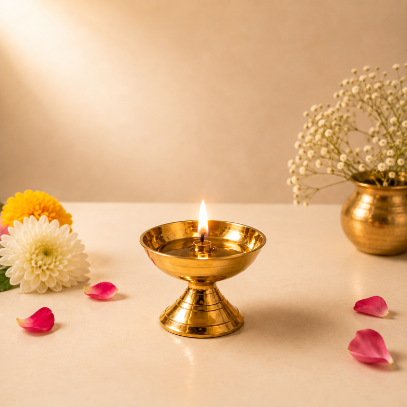 DIVEEK Pure Brass Pyali Akhand Jyoti Diya | Premium Handcrafted Oil Lamp for Puja, Temple, Office, and Home Décor | Traditional Deepam for Festival, Diwali, and Gifting | Set of 1