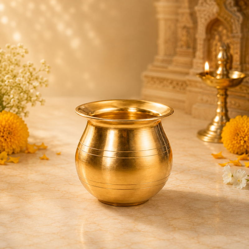 DIVEEK Pure Brass Puja Kalash Lota (2 Inch) | Traditional Jal Arpan Vessel for Surya Arghya| Abhishek & Daily Worship | Brass Mandir Essential for Home & Temple | Set of 1