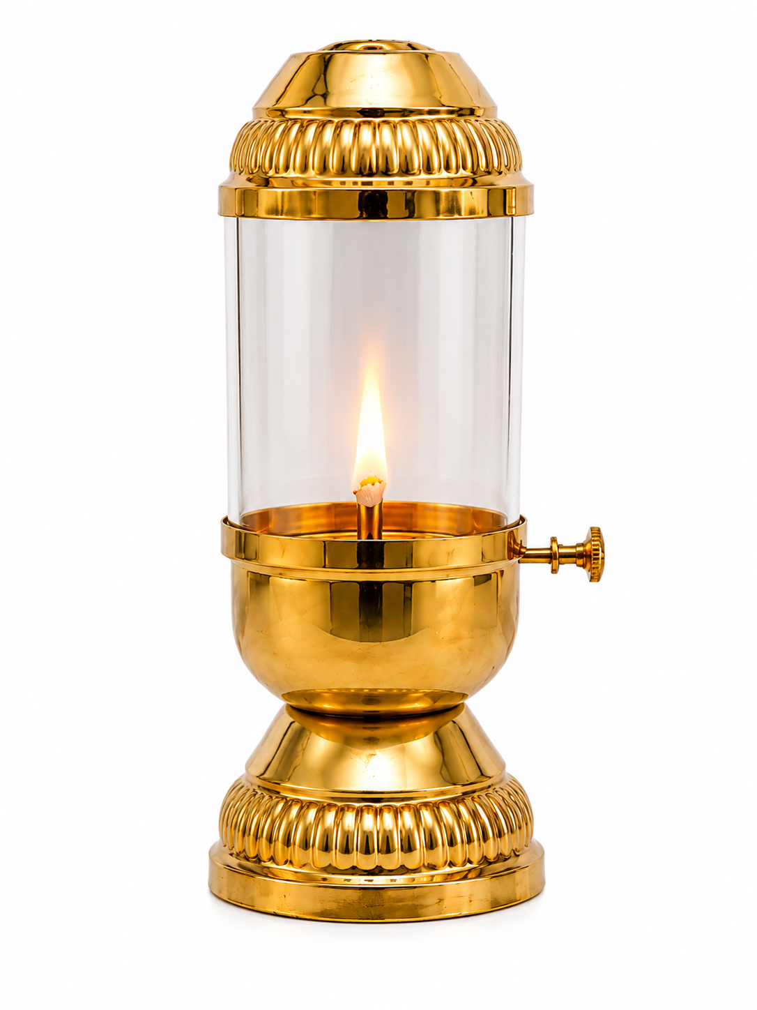 DIVEEk Brass Akhand Diya with Adjustable Wick | Glass Cover | Premium Handcrafted Oil Lamp for Puja, Temple, Office, and Home Décor | Traditional Deepam for Festival, Diwali, and Gifting | Set of 1