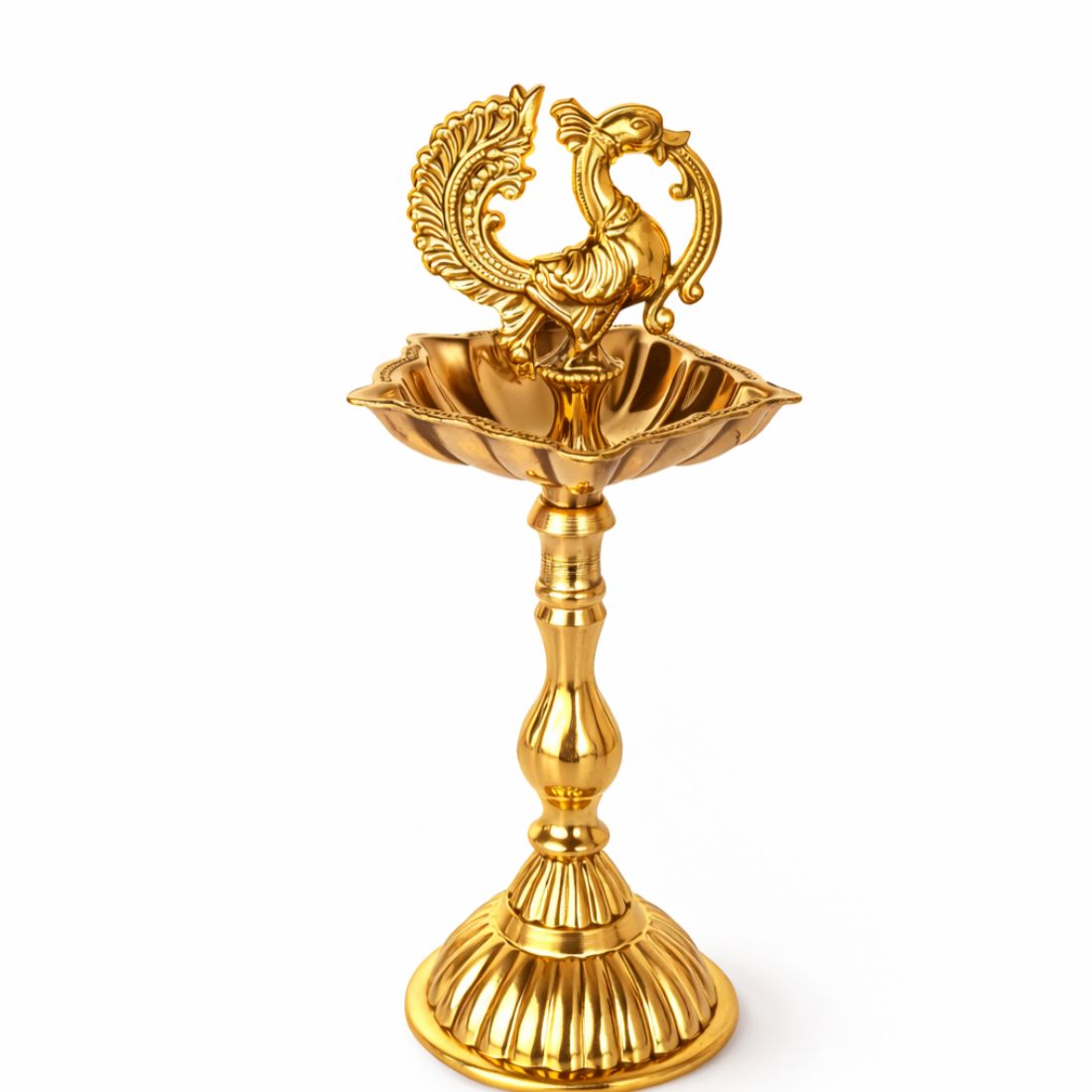 DIVEEK Pure Brass Peacock Design Diya | Premium Handcrafted Oil Lamp for Puja, Temple, Office, and Home Décor | Traditional Deepam for Festival, Diwali, and Gifting | Set of 1